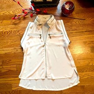 Double Zero Blush Pink & Wht Sleeveless Top w/ Gold Zipper Detail Sz M